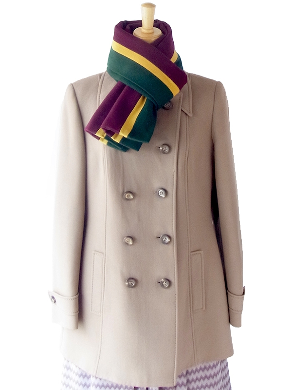 ヨーロッパ古着 イギリス製 グリーン X イエロー・ボルドー ストライプ スクール マフラー 19BS224