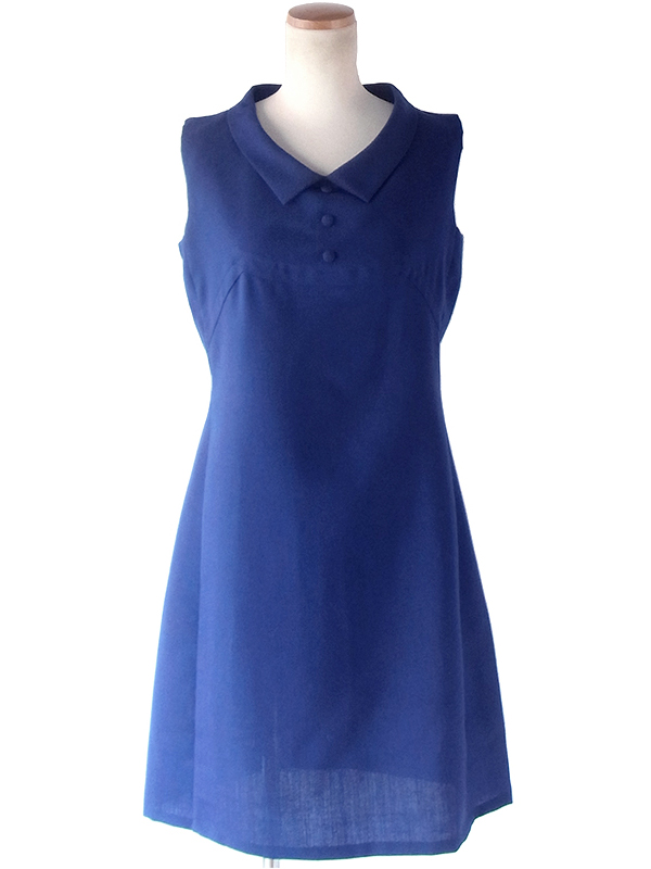 ヨーロッパ古着 フランス買い付け 70年代製 ミッドナイトブルー X 美麗シルエット ヴィンテージ ドレス 19FC410