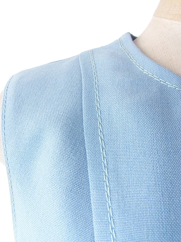 ヨーロッパ古着 フランス買い付け 60年代製 水色 X ステッチ ボックスプリーツ 美麗シルエット ワンピース 19FC412