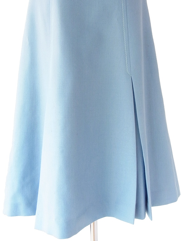 ヨーロッパ古着 フランス買い付け 60年代製 水色 X ステッチ ボックスプリーツ 美麗シルエット ワンピース 19FC412