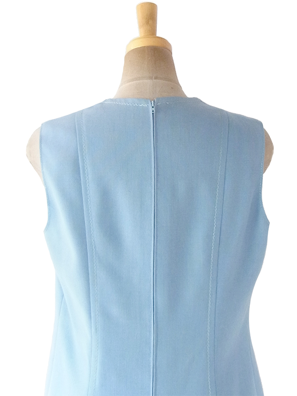 ヨーロッパ古着 フランス買い付け 60年代製 水色 X ステッチ ボックスプリーツ 美麗シルエット ワンピース 19FC412