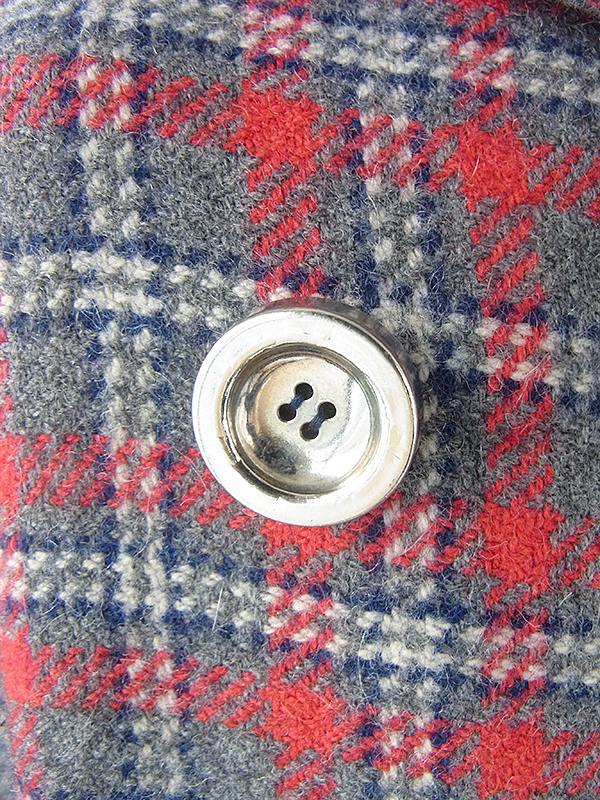 ヨーロッパ古着 フランス買い付け 60年代製 グレイ X レッド・ブルー 共布ベルト付き 厚手ウール コート 19FC414