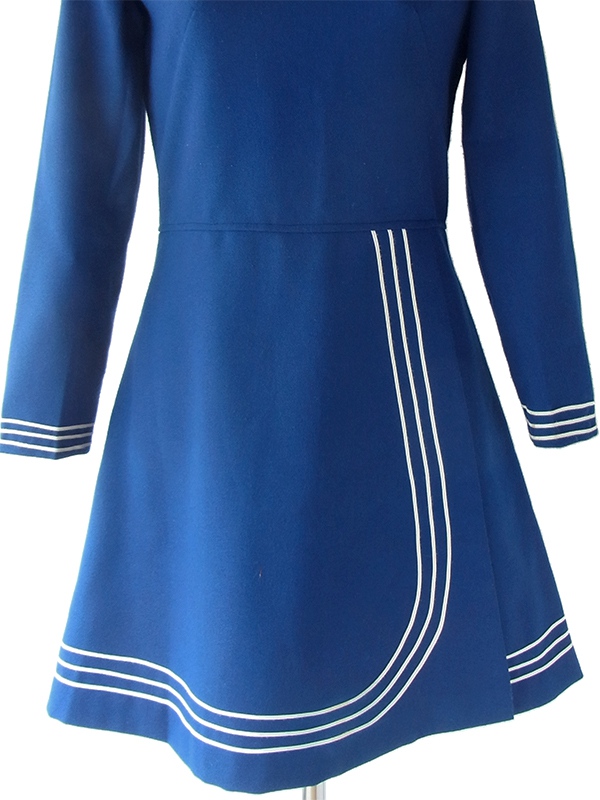 ヨーロッパ古着 フランス買い付け70年代製 ブルー X ホワイト ライニング スカート前合わせ ワンピース 19FC428