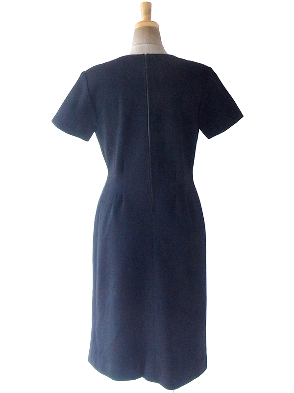 ヨーロッパ古着 フランス買い付け 60年代製 ブラック X ウェストタック ヴィンテージ 厚手ウール ドレス 19FC502