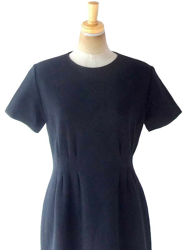 ヨーロッパ古着 フランス買い付け 60年代製 ブラック X ウェストタック ヴィンテージ 厚手ウール ドレス 19FC502