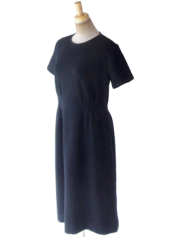 ヨーロッパ古着 フランス買い付け 60年代製 ブラック X ウェストタック ヴィンテージ 厚手ウール ドレス 19FC502