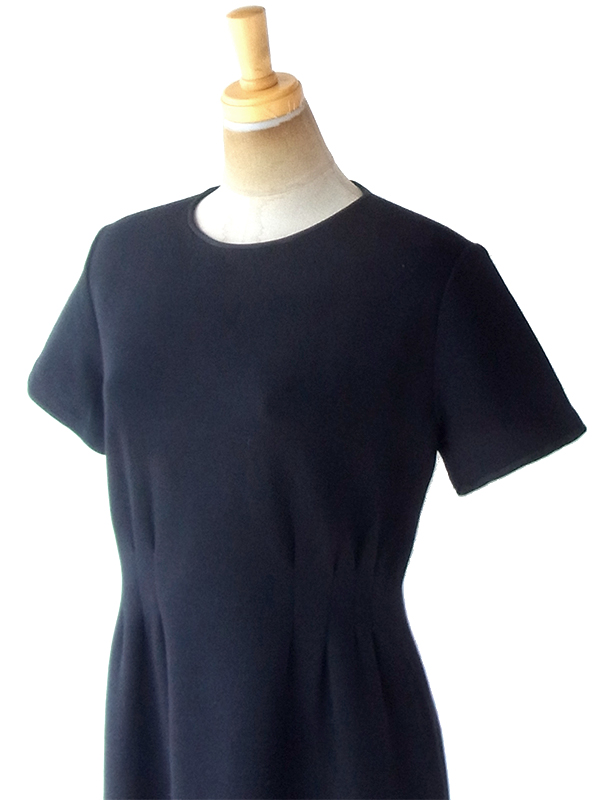 ヨーロッパ古着 フランス買い付け 60年代製 ブラック X ウェストタック ヴィンテージ 厚手ウール ドレス 19FC502