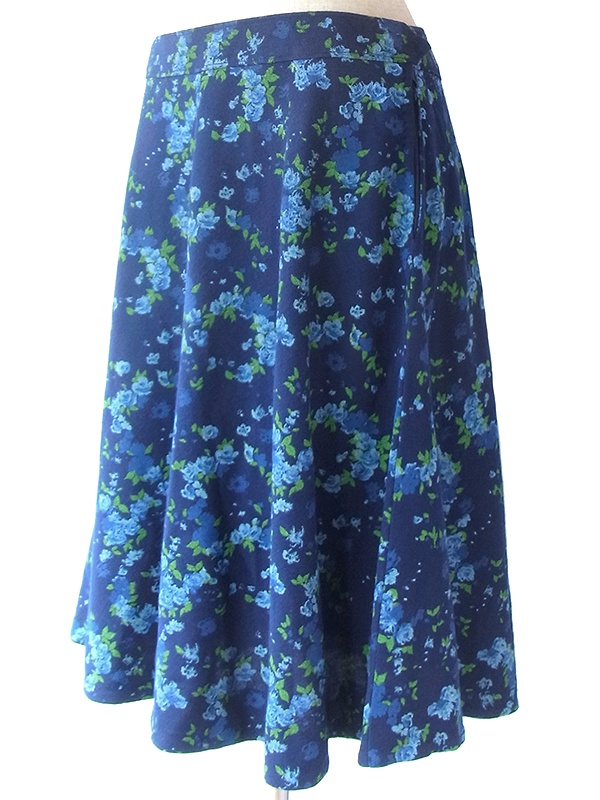 ヨーロッパ古着 フランス買い付け 60年代製 ネイビー X 水色 ・グリーン 花柄 フレア スカート 19FC519