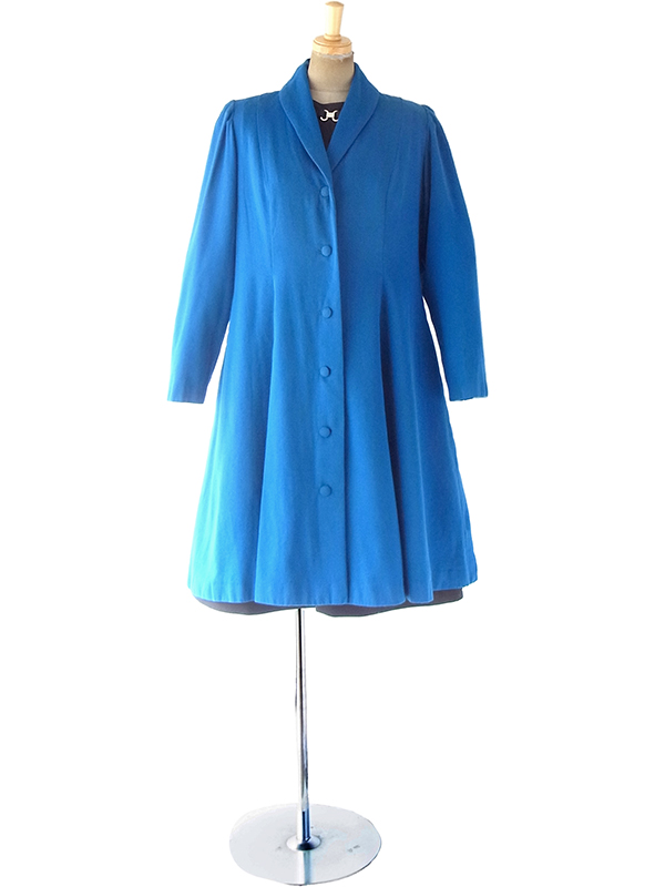 ヨーロッパ古着 フランス買い付け 60年代製 ロイヤルブルー 美麗シルエット ヴィンテージ ウール コート 19FC521