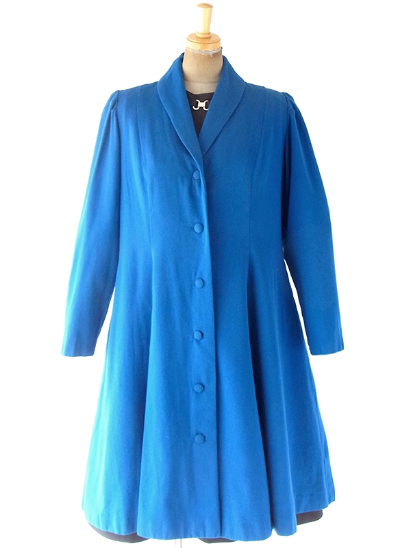 ヨーロッパ古着 フランス買い付け 60年代製 ロイヤルブルー 美麗シルエット ヴィンテージ ウール コート 19FC521