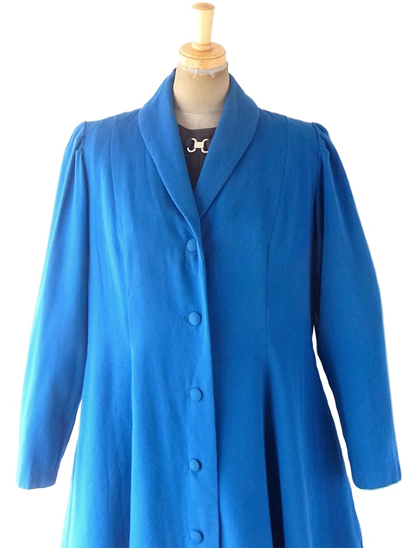 ヨーロッパ古着 フランス買い付け 60年代製 ロイヤルブルー 美麗シルエット ヴィンテージ ウール コート 19FC521