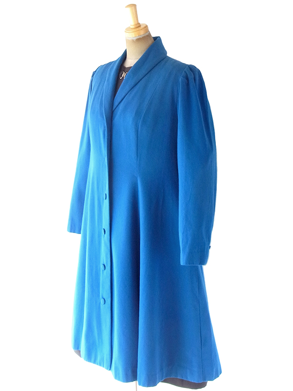 ヨーロッパ古着 フランス買い付け 60年代製 ロイヤルブルー 美麗シルエット ヴィンテージ ウール コート 19FC521