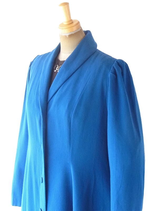 ヨーロッパ古着 フランス買い付け 60年代製 ロイヤルブルー 美麗シルエット ヴィンテージ ウール コート 19FC521