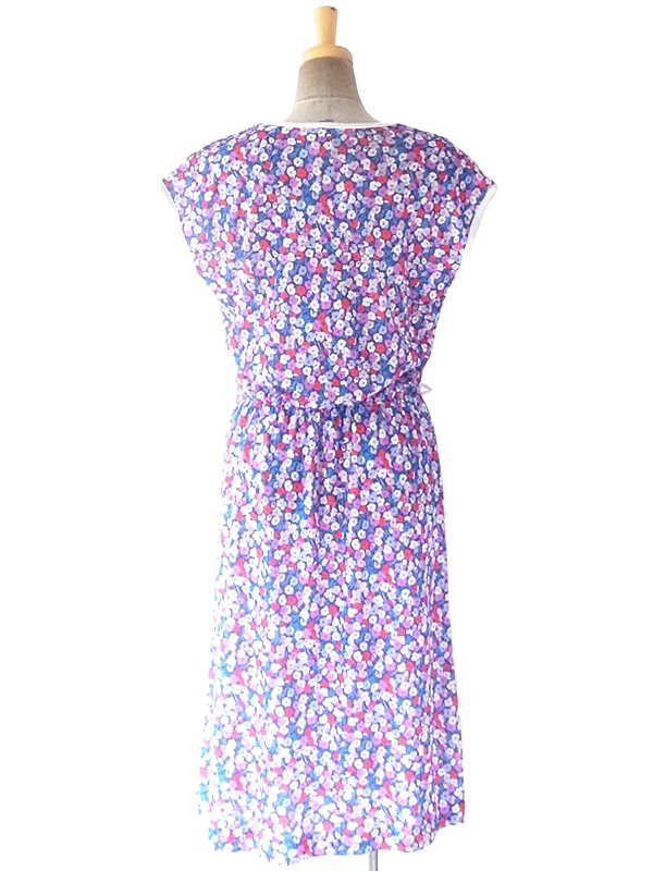 アンティーク　ヨーロッパ　花柄リボンワンピースコットン　パープル 60s-70s purple floral dress ( ヴィンテージ パープル 花柄