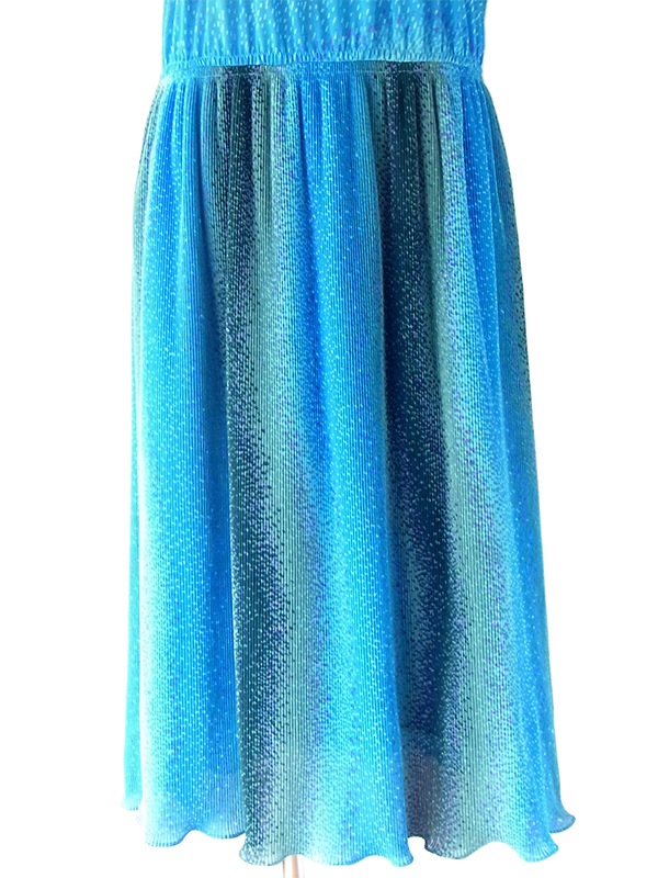 ヨーロッパ古着 70年代フランス製 シアンブルー X グリーン・ピンク グラデーション アンブレラプリーツ ワンピース 20FC331