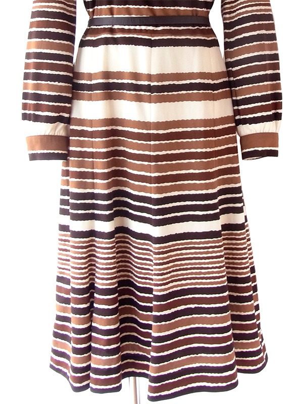 ヨーロッパ古着 ロンドン買い付け 70年代製 アイボリー X ブラウン ボーダー ベルト付き ヴィンテージ ワンピース 20BS051