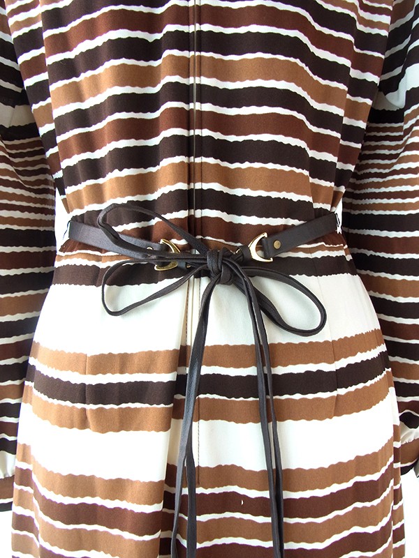 ヨーロッパ古着 ロンドン買い付け 70年代製 アイボリー X ブラウン ボーダー ベルト付き ヴィンテージ ワンピース 20BS051