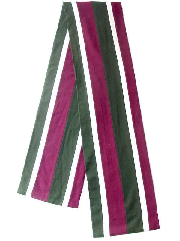 【ヨーロッパ古着】イギリス製 マゼンダ・カーキ・ホワイト ストライプ ウール スクール マフラー 20BS058【おとなかわいい】
