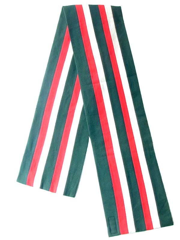 【ヨーロッパ古着】イギリス製 グリーン・ホワイt・レッド ストライプ ウール スクール マフラー 20BS059【おとなかわいい】