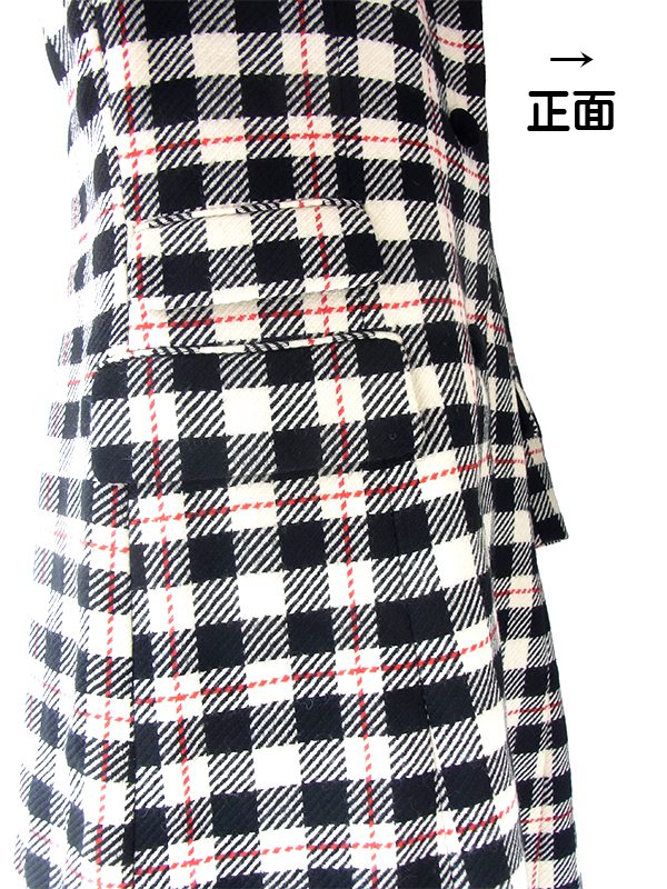 ヨーロッパ古着 イギリス製 Aquascutum アクアスキュータム オフホワイト X ブラック・レッド チェック柄 コート 20BS100