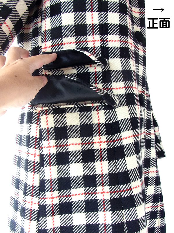 ヨーロッパ古着 イギリス製 Aquascutum アクアスキュータム オフホワイト X ブラック・レッド チェック柄 コート 20BS100