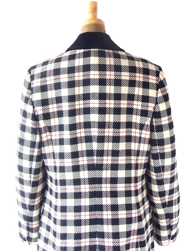 ヨーロッパ古着 イギリス製 Aquascutum アクアスキュータム オフホワイト X ブラック・レッド チェック柄 コート 20BS100