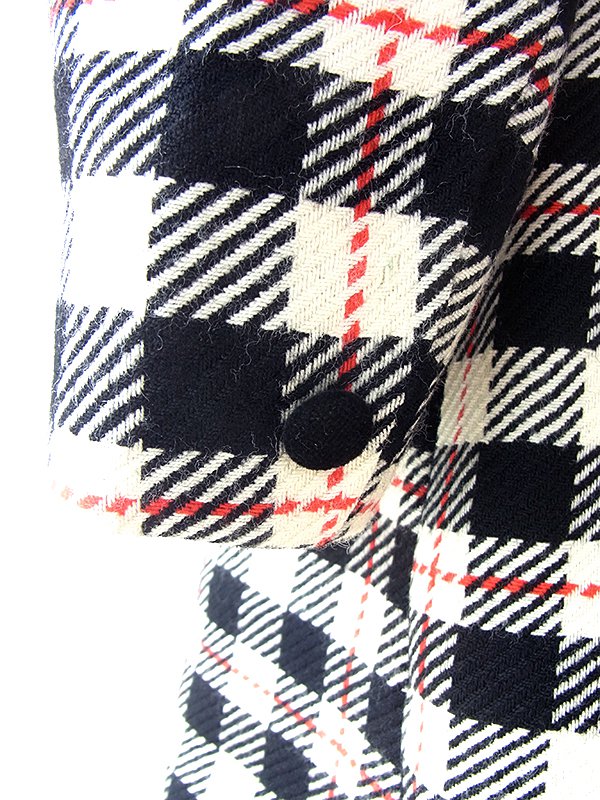 ヨーロッパ古着 イギリス製 Aquascutum アクアスキュータム オフホワイト X ブラック・レッド チェック柄 コート 20BS100