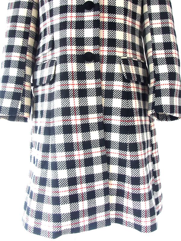 ヨーロッパ古着 イギリス製 Aquascutum アクアスキュータム オフホワイト X ブラック・レッド チェック柄 コート 20BS100