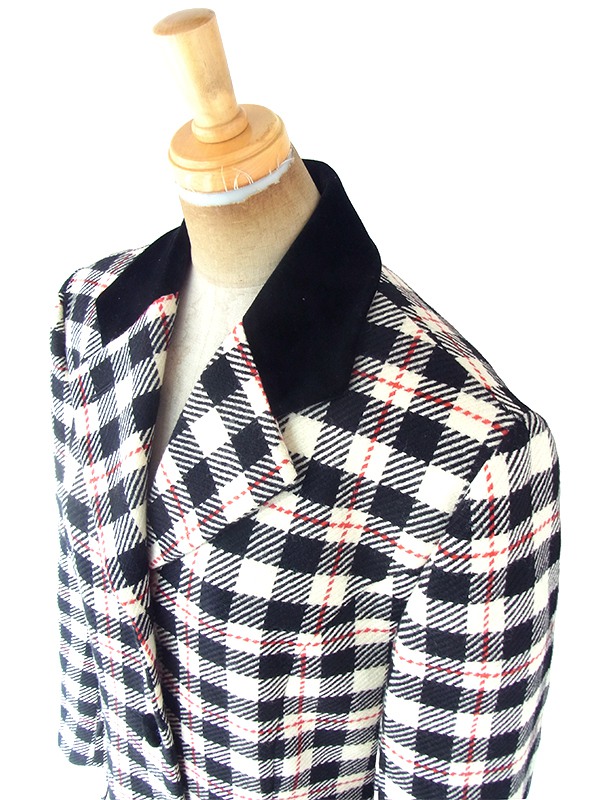 ヨーロッパ古着 イギリス製 Aquascutum アクアスキュータム オフホワイト X ブラック・レッド チェック柄 コート 20BS100