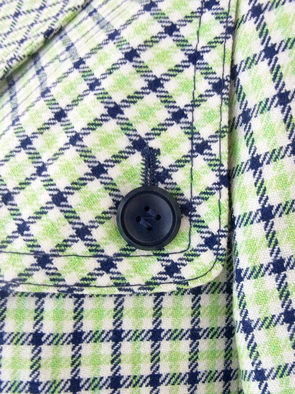 ヨーロッパ古着 ロンドン買い付け グリーン・ブルー・ホワイト チェック柄 比翼仕立て Aライン コート 20BS101