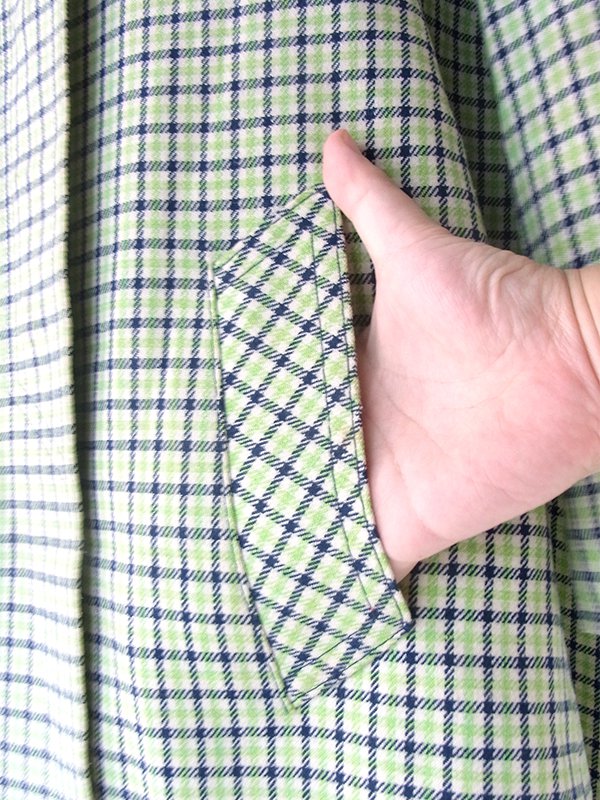 ヨーロッパ古着 ロンドン買い付け グリーン・ブルー・ホワイト チェック柄 比翼仕立て Aライン コート 20BS101