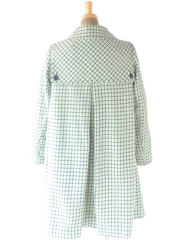 ヨーロッパ古着 ロンドン買い付け グリーン・ブルー・ホワイト チェック柄 比翼仕立て Aライン コート 20BS101