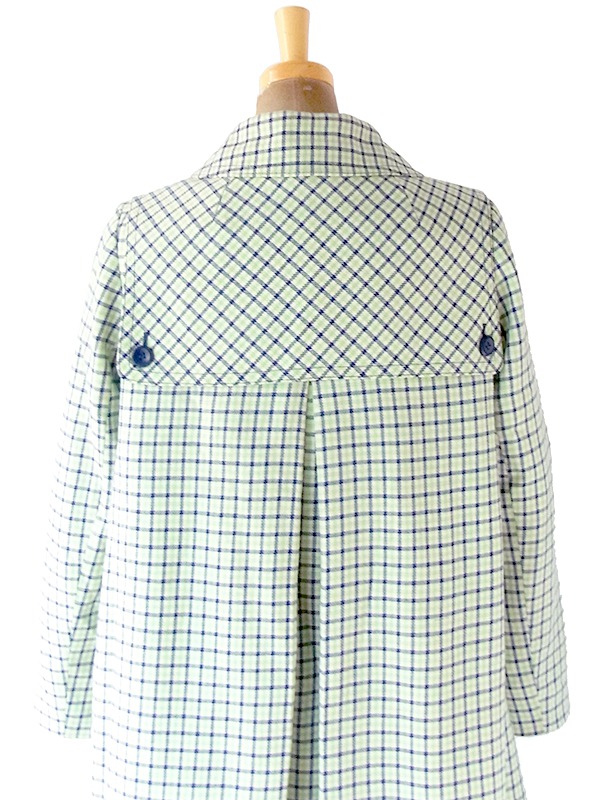 ヨーロッパ古着 ロンドン買い付け グリーン・ブルー・ホワイト チェック柄 比翼仕立て Aライン コート 20BS101