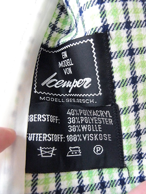 ヨーロッパ古着 ロンドン買い付け グリーン・ブルー・ホワイト チェック柄 比翼仕立て Aライン コート 20BS101