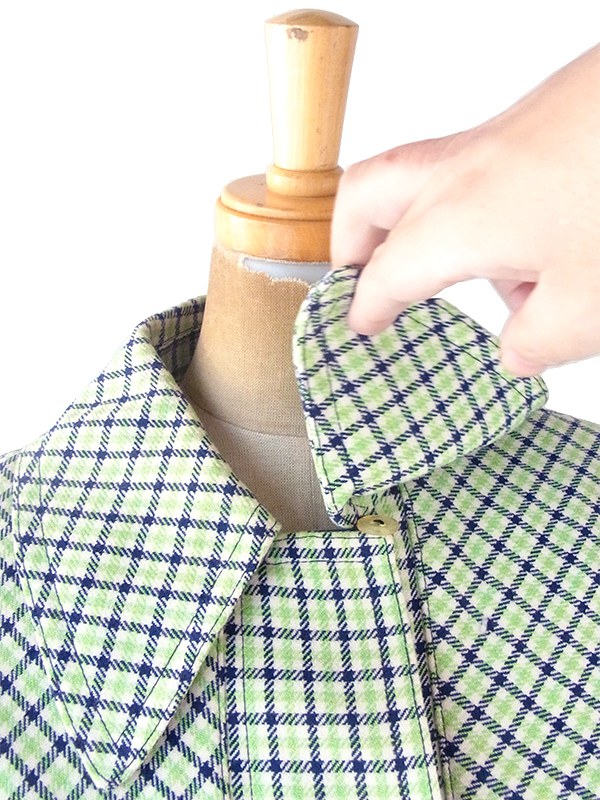 ヨーロッパ古着 ロンドン買い付け グリーン・ブルー・ホワイト チェック柄 比翼仕立て Aライン コート 20BS101