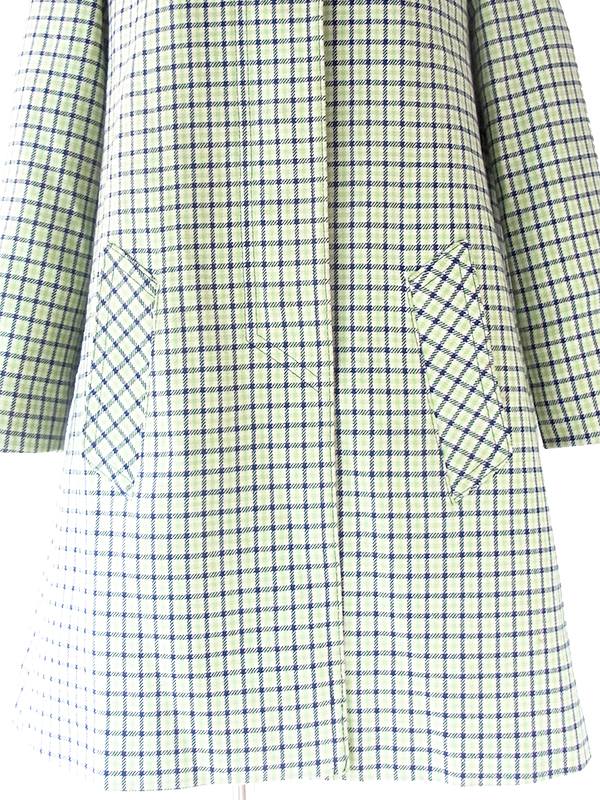 ヨーロッパ古着 ロンドン買い付け グリーン・ブルー・ホワイト チェック柄 比翼仕立て Aライン コート 20BS101