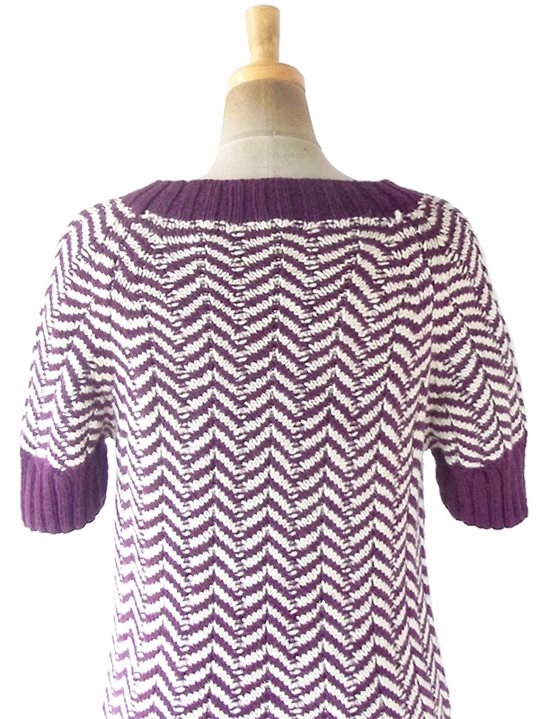 ヨーロッパ古着 ロンドン買い付け 60年代製 バーガンディー X アイボリー バイアス柄 厚手ウール ニット ワンピース 20BS104