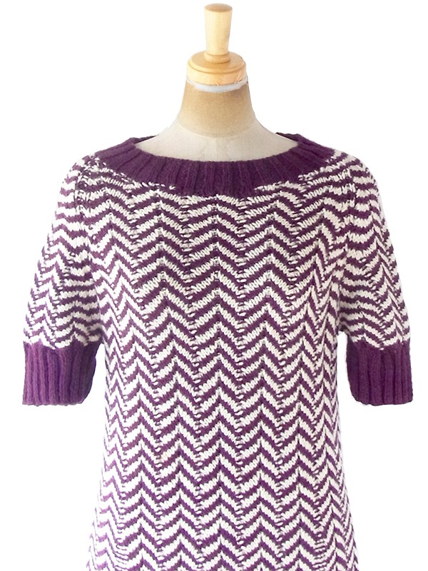 ヨーロッパ古着 ロンドン買い付け 60年代製 バーガンディー X アイボリー バイアス柄 厚手ウール ニット ワンピース 20BS104