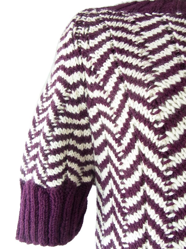 ヨーロッパ古着 ロンドン買い付け 60年代製 バーガンディー X アイボリー バイアス柄 厚手ウール ニット ワンピース 20BS104