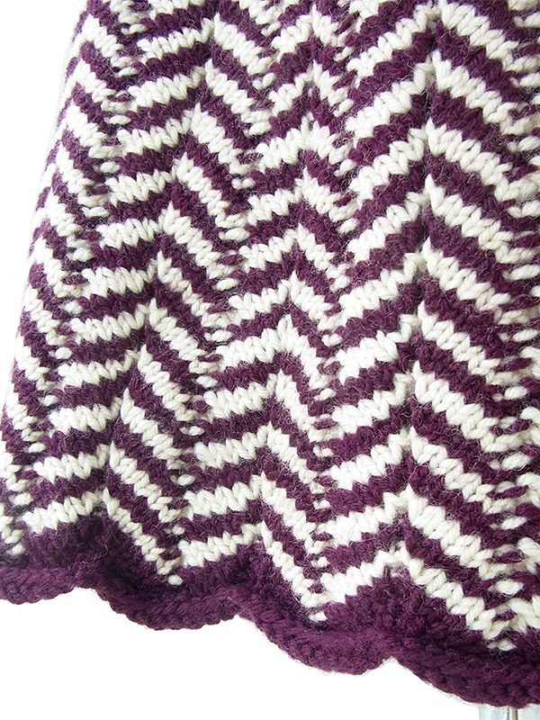 ヨーロッパ古着 ロンドン買い付け 60年代製 バーガンディー X アイボリー バイアス柄 厚手ウール ニット ワンピース 20BS104