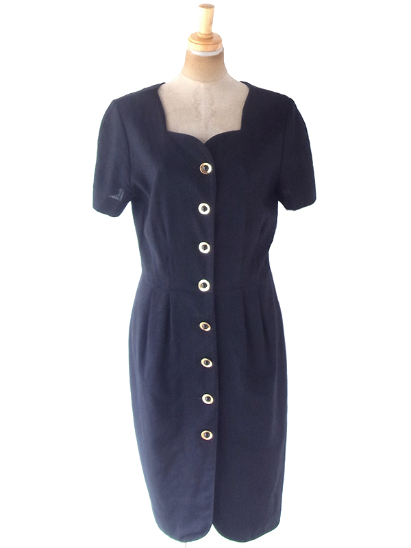 ヨーロッパ古着 ロンドン買い付け 60年代製 ブラック X ゴールド ボタン ヴィンテージ ドレス 20BS108