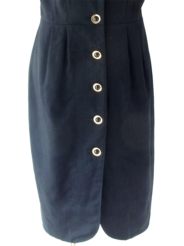 ヨーロッパ古着 ロンドン買い付け 60年代製 ブラック X ゴールド ボタン ヴィンテージ ドレス 20BS108