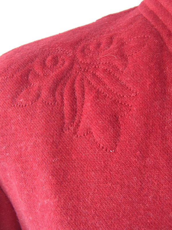 ヨーロッパ古着 ロンドン買い付け 60年代製 ボルドー X 肩口に型押しオーナメント 共布ベルト付き ワンピース 20BS114