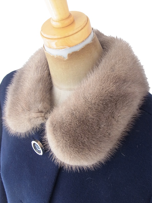 ヨーロッパ古着 ロンドン買い付け 60年代製 ネイビー X リアルファー襟 ヴィンテージ コート 20BS202