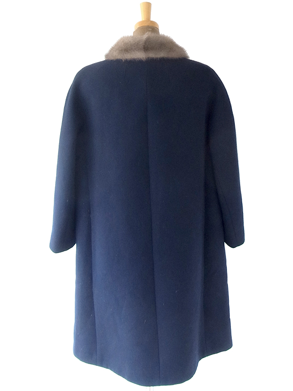 ヨーロッパ古着 ロンドン買い付け 60年代製 ネイビー X リアルファー襟 ヴィンテージ コート 20BS202