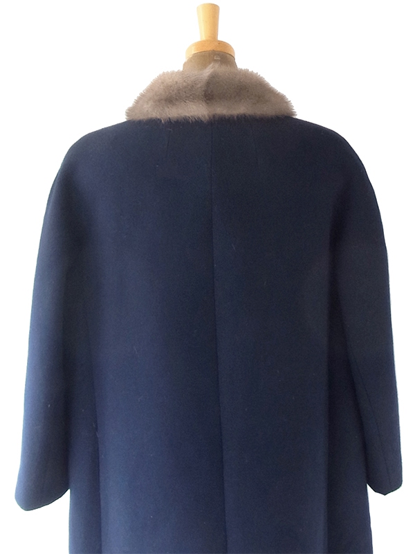 ヨーロッパ古着 ロンドン買い付け 60年代製 ネイビー X リアルファー襟 ヴィンテージ コート 20BS202