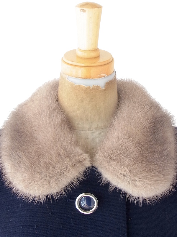 ヨーロッパ古着 ロンドン買い付け 60年代製 ネイビー X リアルファー襟 ヴィンテージ コート 20BS202