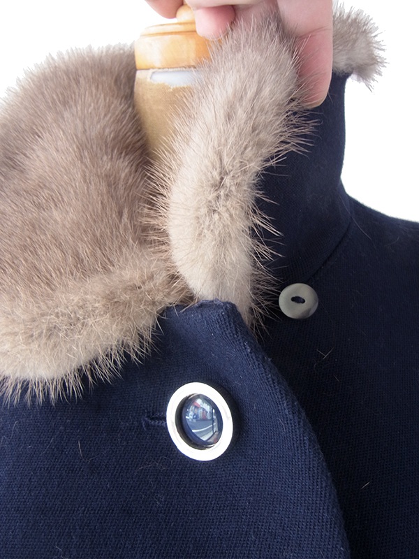 ヨーロッパ古着 ロンドン買い付け 60年代製 ネイビー X リアルファー襟 ヴィンテージ コート 20BS202