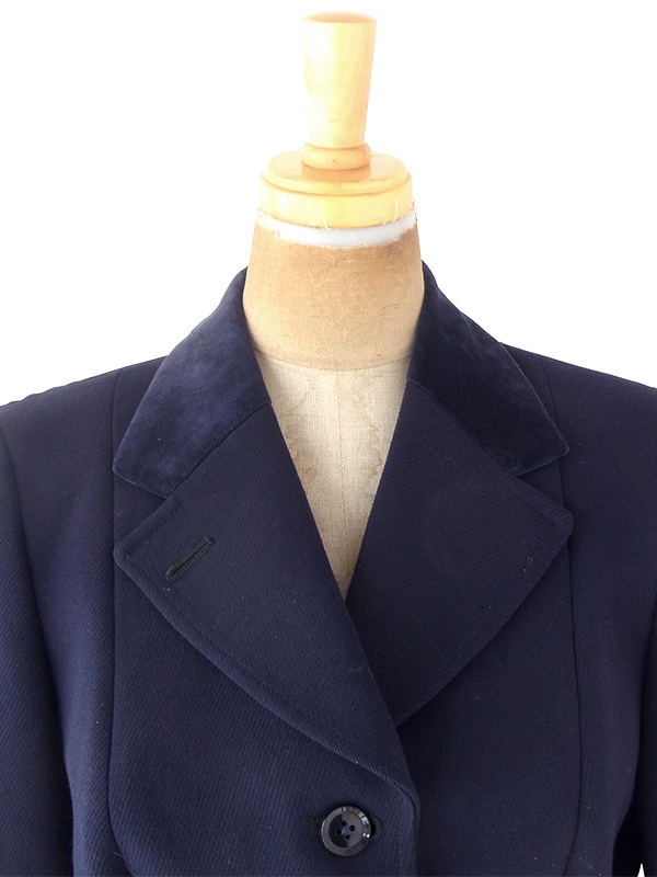 ヨーロッパ古着  60年代イギリス製 ネイビー X 襟 ベロア生地切り返し ウール ジャケット 20BS204