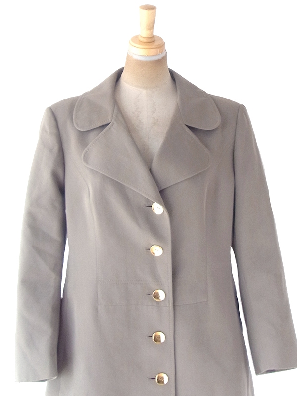 ヨーロッパ古着 ロンドン買い付け 60年代製 ライトグレイ X ゴールドボタン ウール コート 20BS208